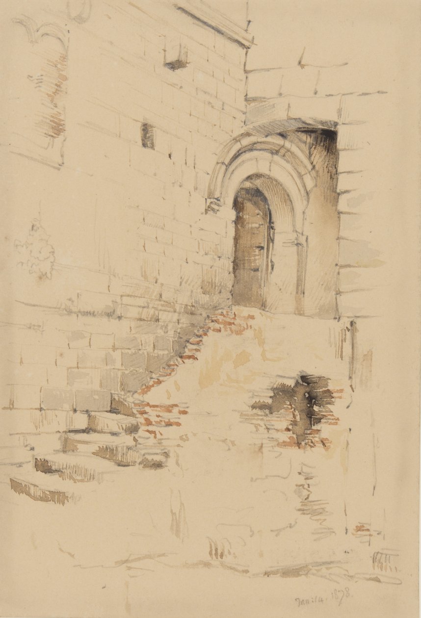 I en gårdhave, der støder op til S. Siro, San Remo, januar 1878 (blyant og wc på papir) af George Douglas Tinling