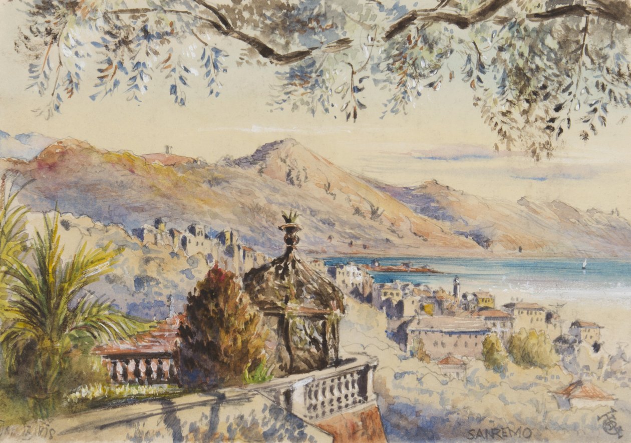 San Remo, 12. januar 1878 (wc på papir) af George Douglas Tinling