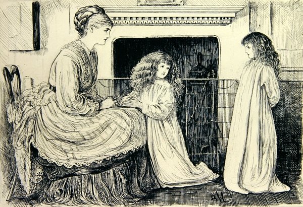 Børneillustration (sort blæk på papir) af George du Maurier