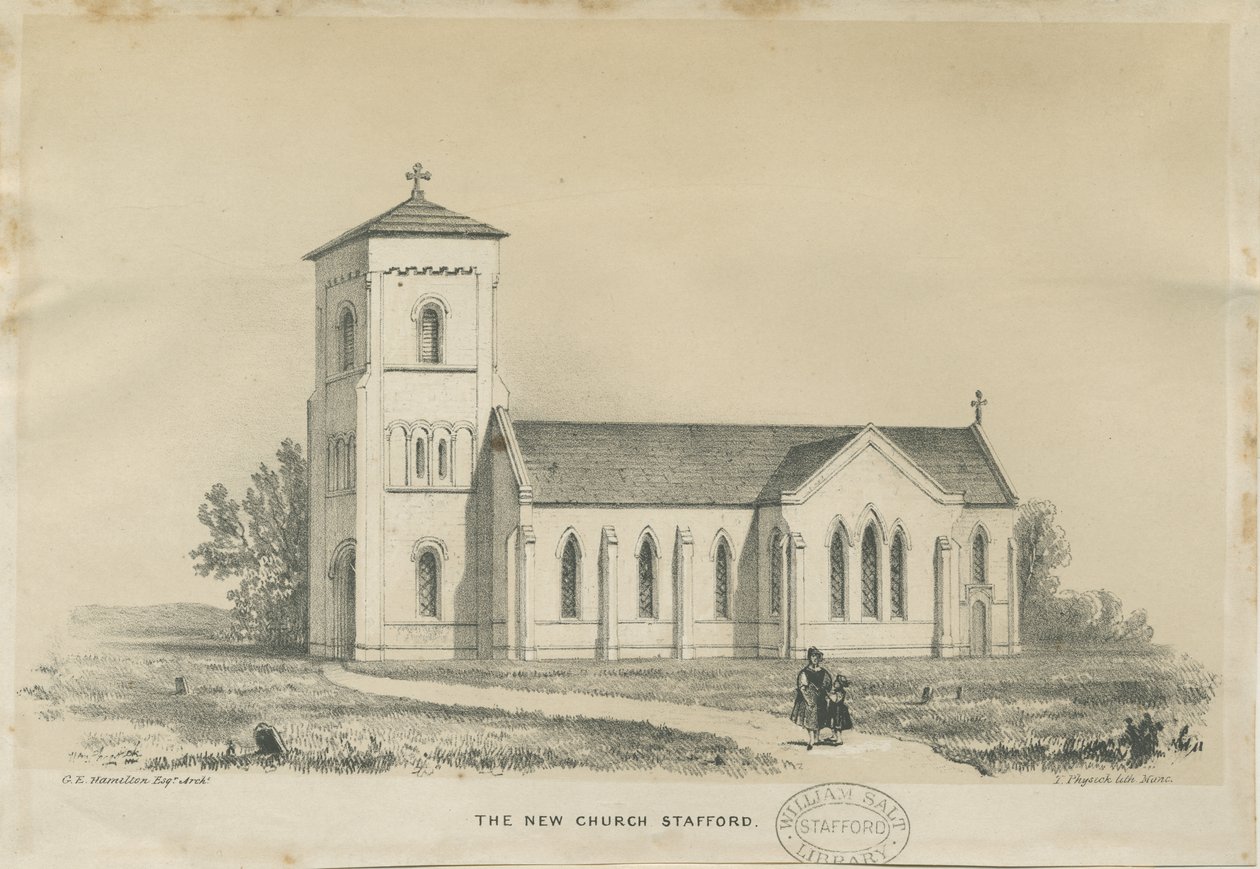 Stafford - Christ Church: tonet litografi, og [midten af det 19. århundrede] (tryk) af George E. Hamilton
