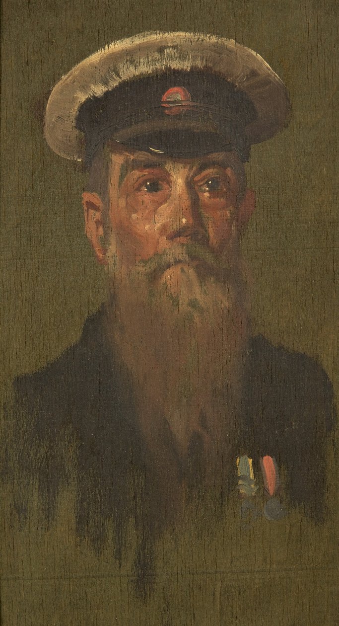Portræt af J. Brooks, 6. Dragoons, ca. 1920 (olie på panel) af George Edmund Butler