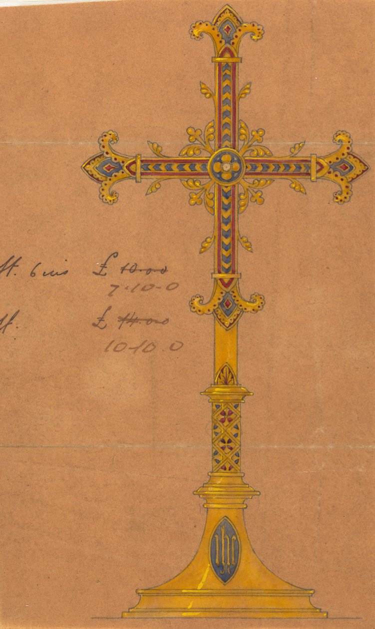 Design udført for Jones og Willis, metal- og træarbejdere og kirkemøbelfabrikanter i Birmingham og London af George Edmund Street