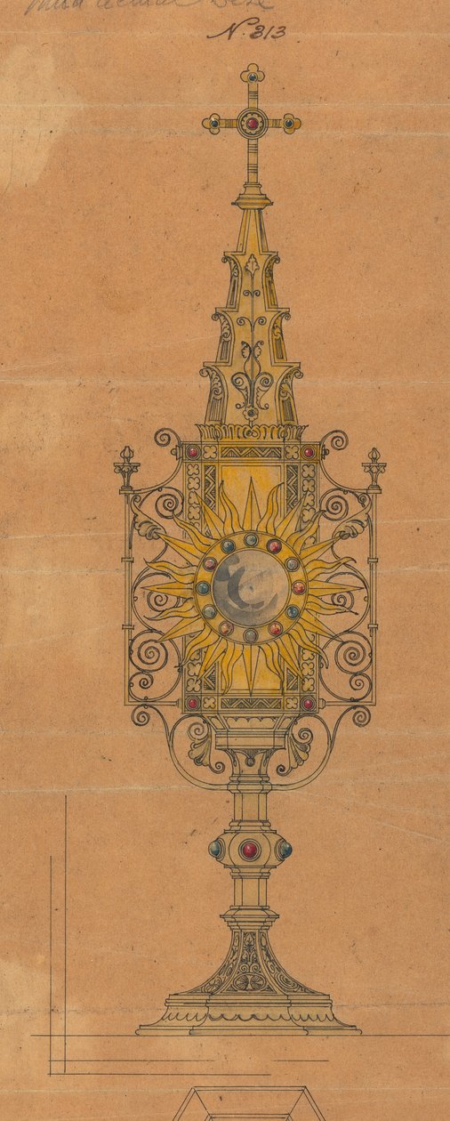 Design udført for Jones og Willis, metal- og træarbejdere og kirkemøbelfabrikanter i Birmingham og London af George Edmund Street