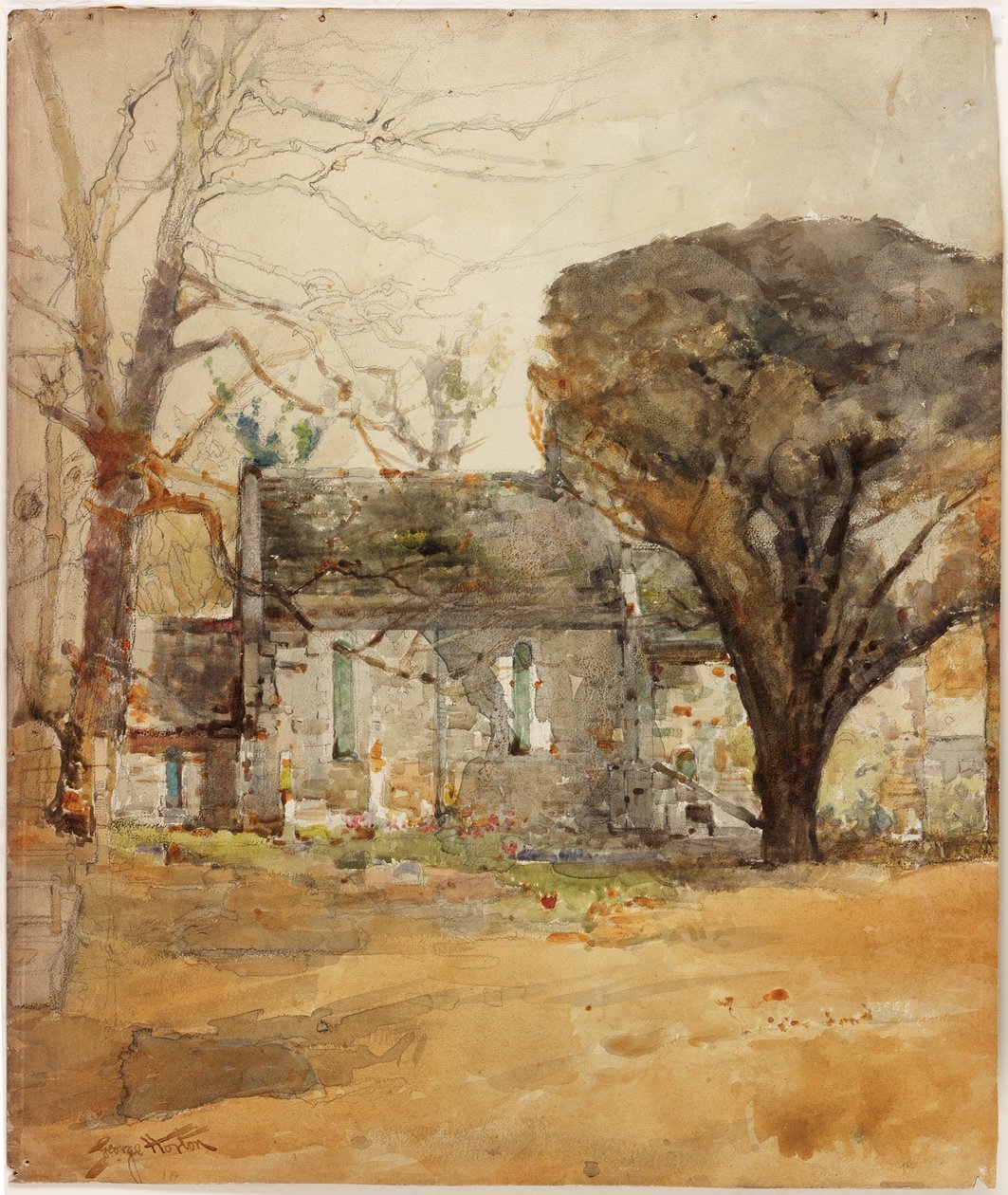 Delaval Chapel (kul, blyant og akvarel på papir) af George Edward Horton