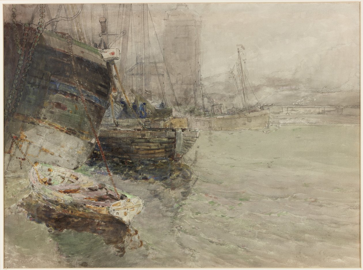 North Shields Fish Quay (akvarel og blyant på papir) af George Edward Horton