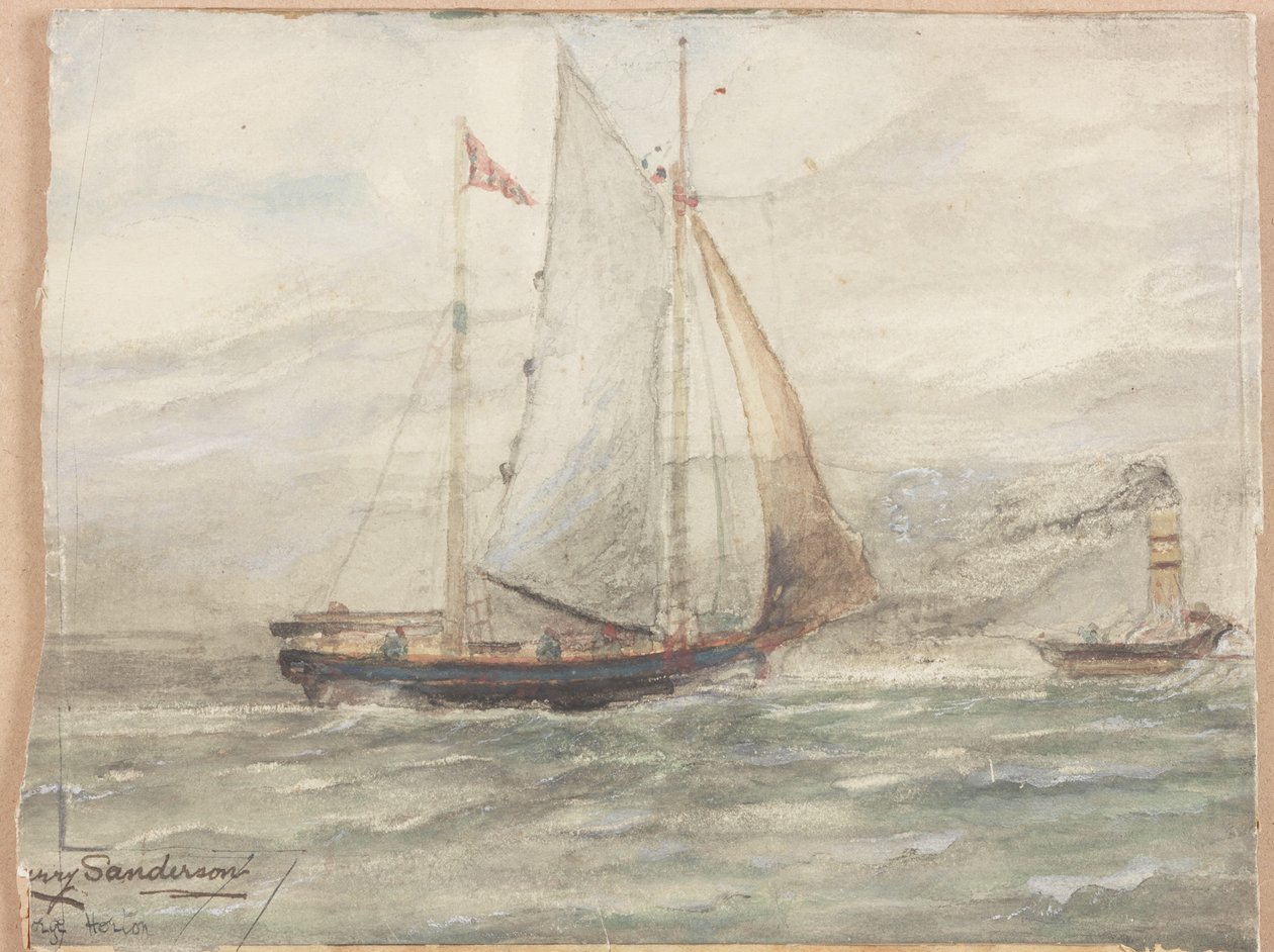 Sejlbåd (kropsfarve, kul og akvarel ombord) af George Edward Horton