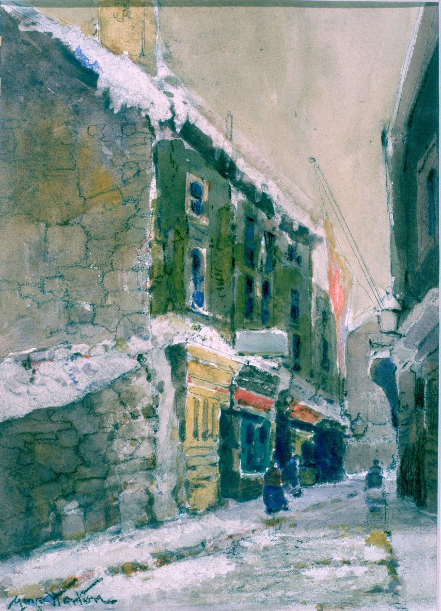 Winter, Clive Street, North Shields (kul og akvarel på papir klistret på kort) af George Edward Horton