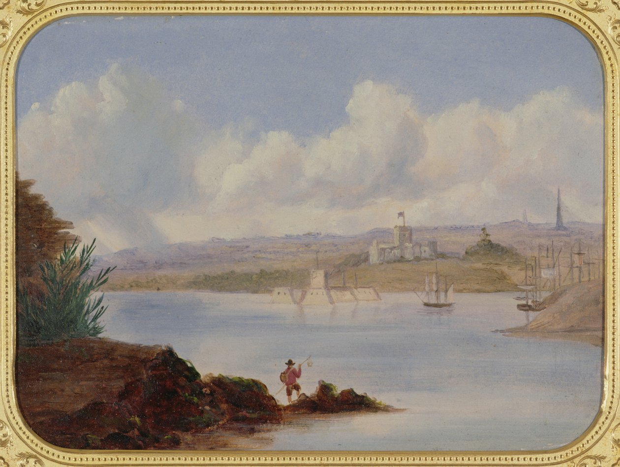 Government House og Pinch Gut Island, Sydney Harbour, 1800-tallet af George Edward Peacock