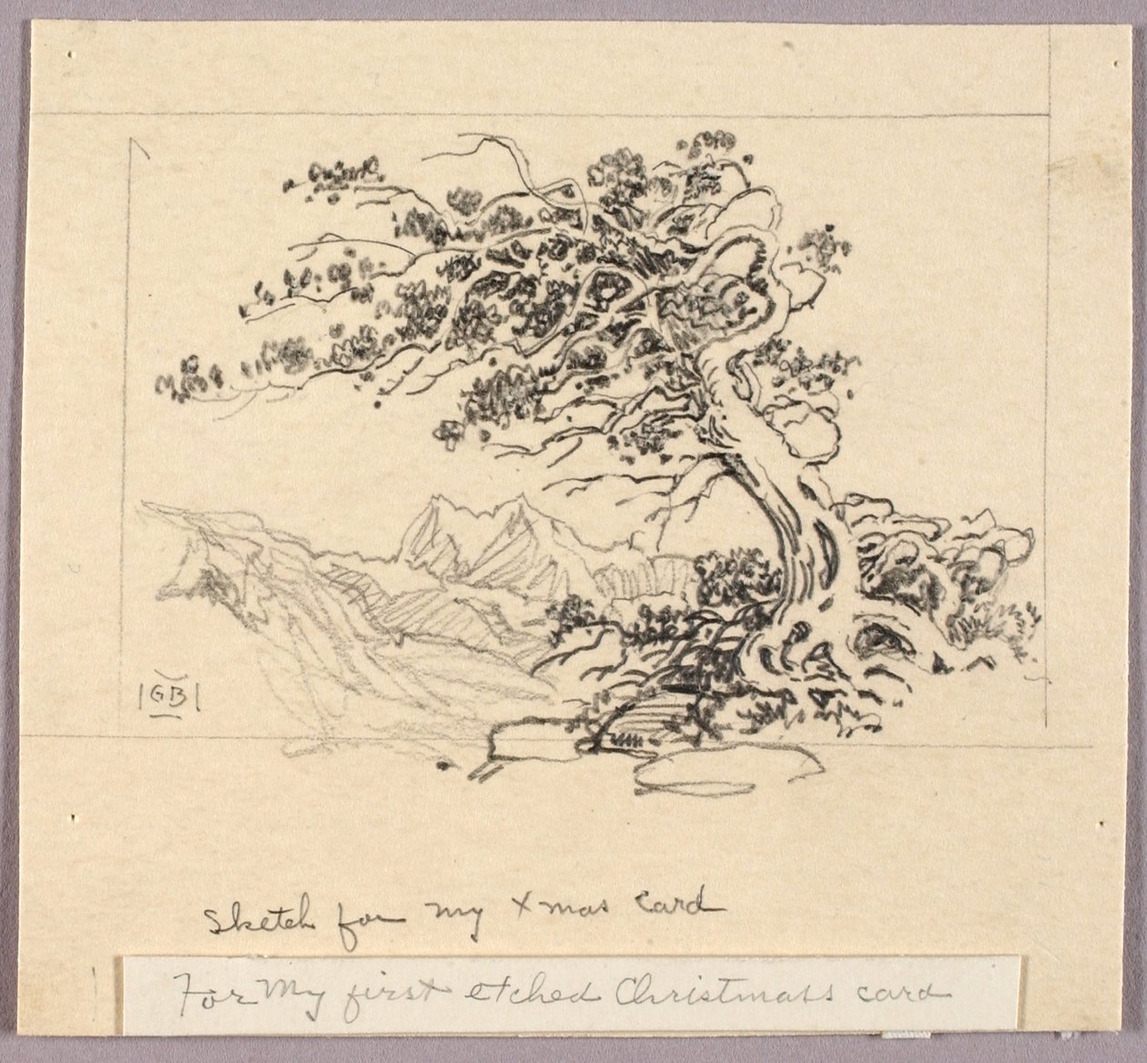 Skitse til julekort (Windswept Pine [nr. 1]) af George Elbert Burr