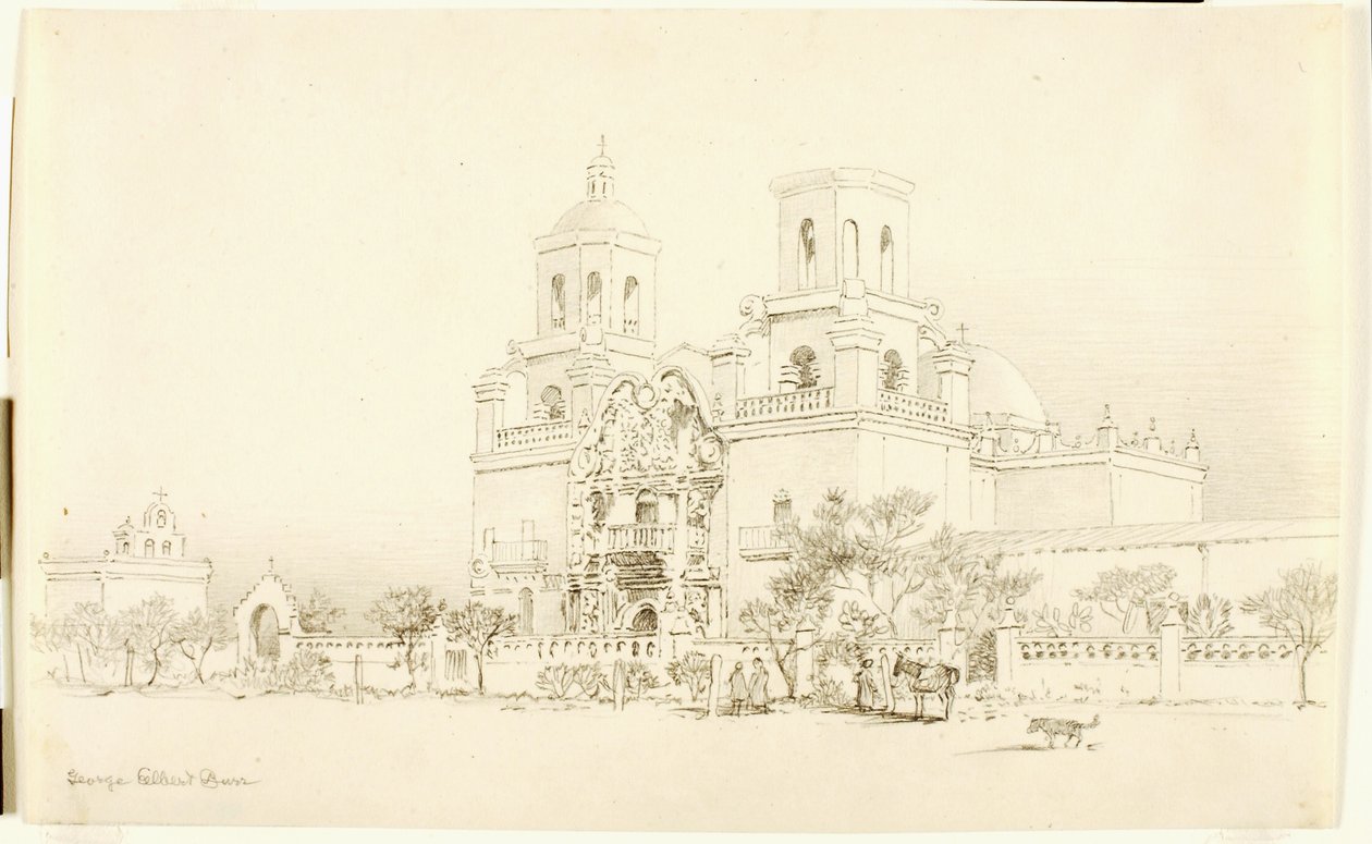 Uden titel (overførselstegning til San Xavier-missionen, Tucson, Arizona) af George Elbert Burr
