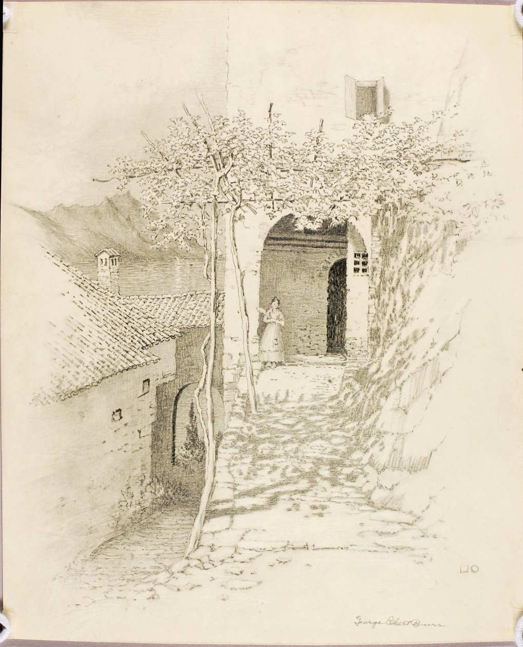 Uden titel (overføringstegning til Landsbygade, Luganosøen, Italien [nr. 1]) af George Elbert Burr