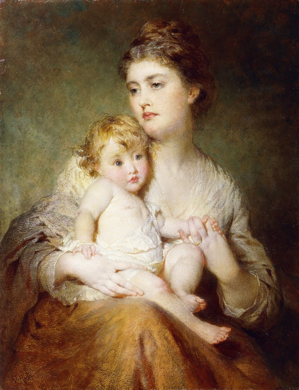 Portræt af hertuginden af St. Albans med sin søn, 1875 af George Elgar Hicks