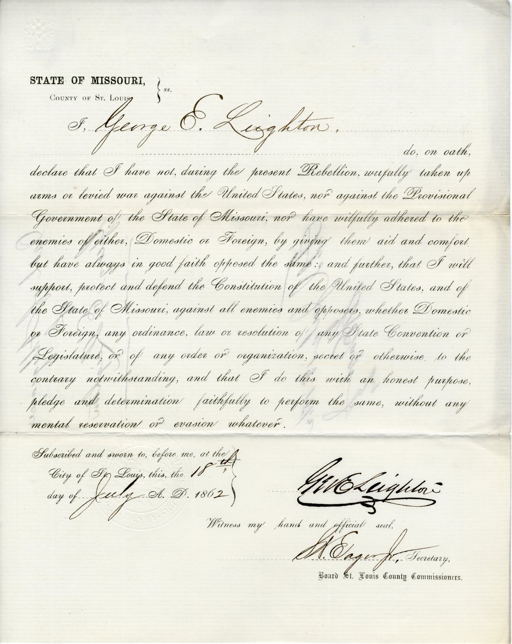 Loyalitet ed af George E. Leighton fra Missouri, County of St. Louis af George Eliot Leighton
