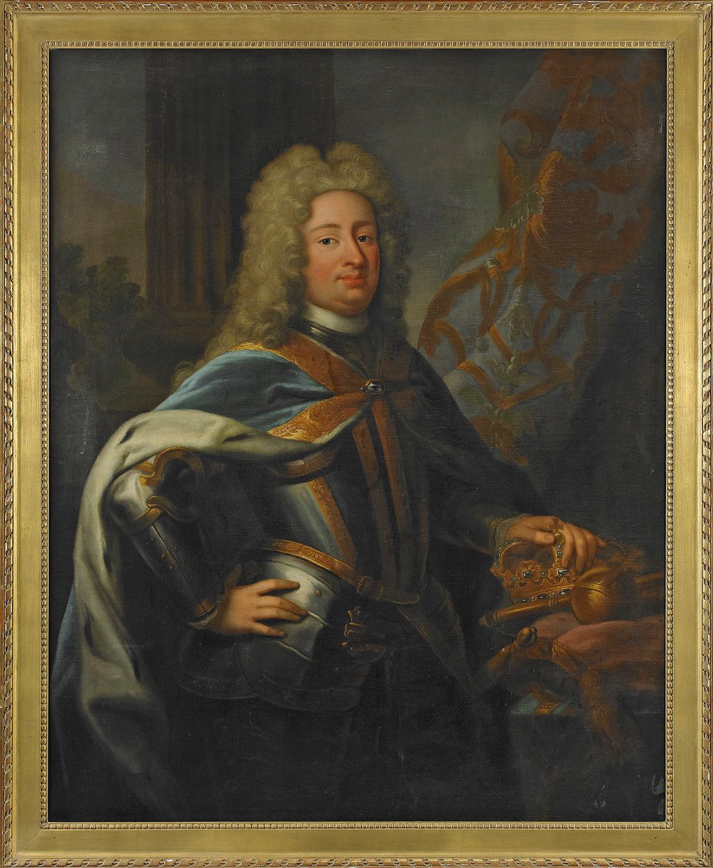 Portræt af Frederik I (Frederik I) (1676-1751) Konge af Sverige og Prins af Finland - Maleri af Georg Engelhard Schröder (1684-1750), olie på lærred (143x114,5 cm) af George Engelhardt Schroeder