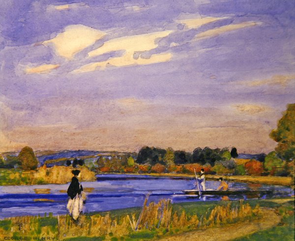 On the River (akvarel over blyant på papir) af George F. Henry