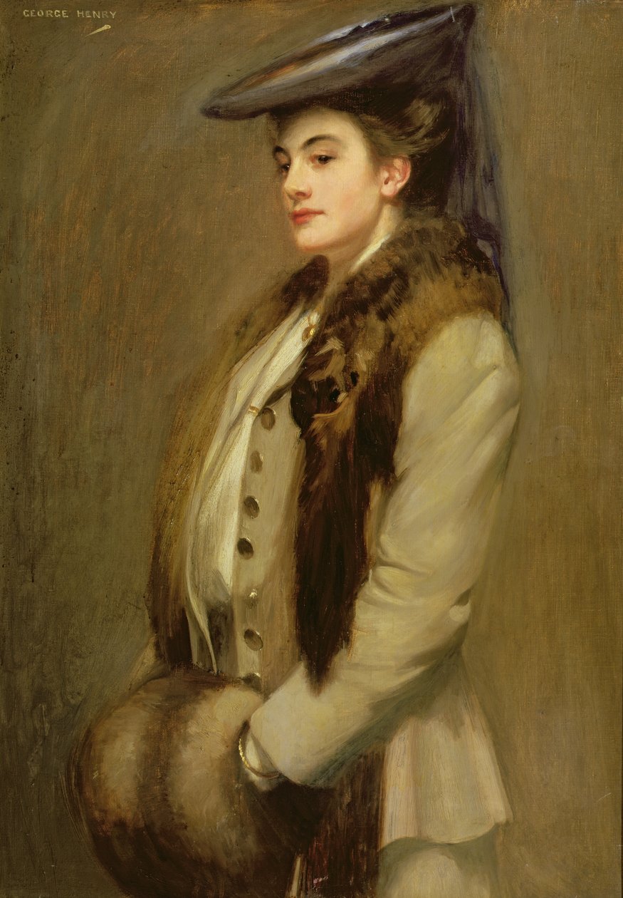 Portræt af en dame med pelsstol og muffe af George F. Henry
