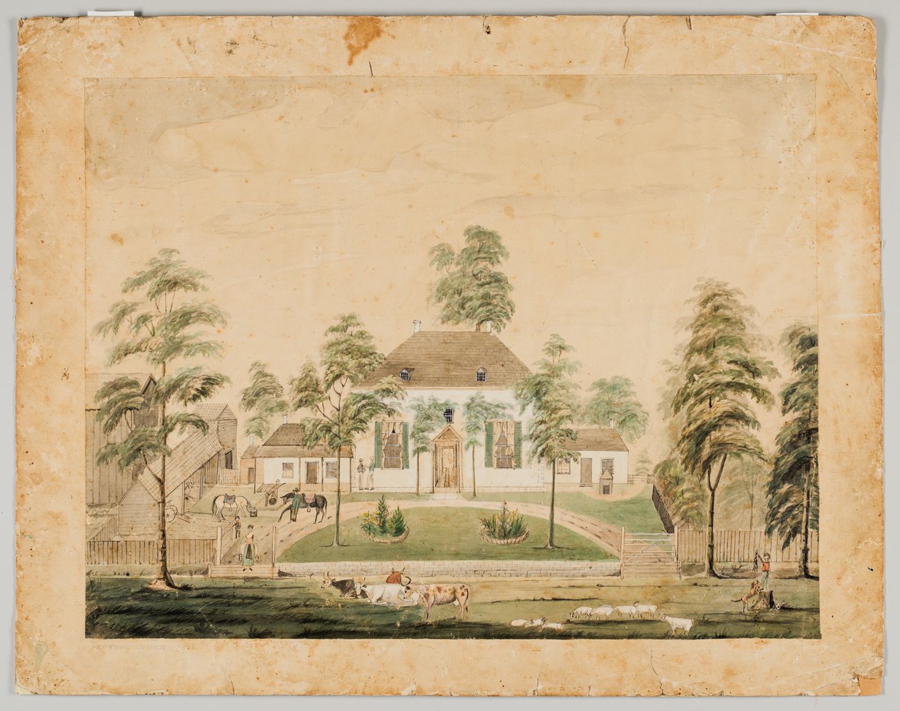 Park House, Albion, Illinois, 1816 (wc på papir) af George Flower