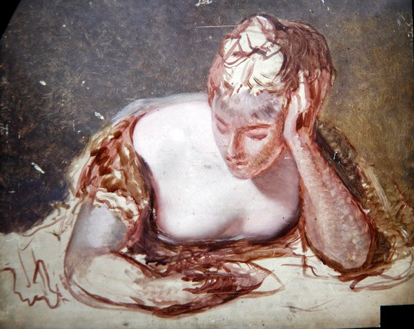 Girl Reading, ca. 1850 (olie på bord) af George Frederic Watts