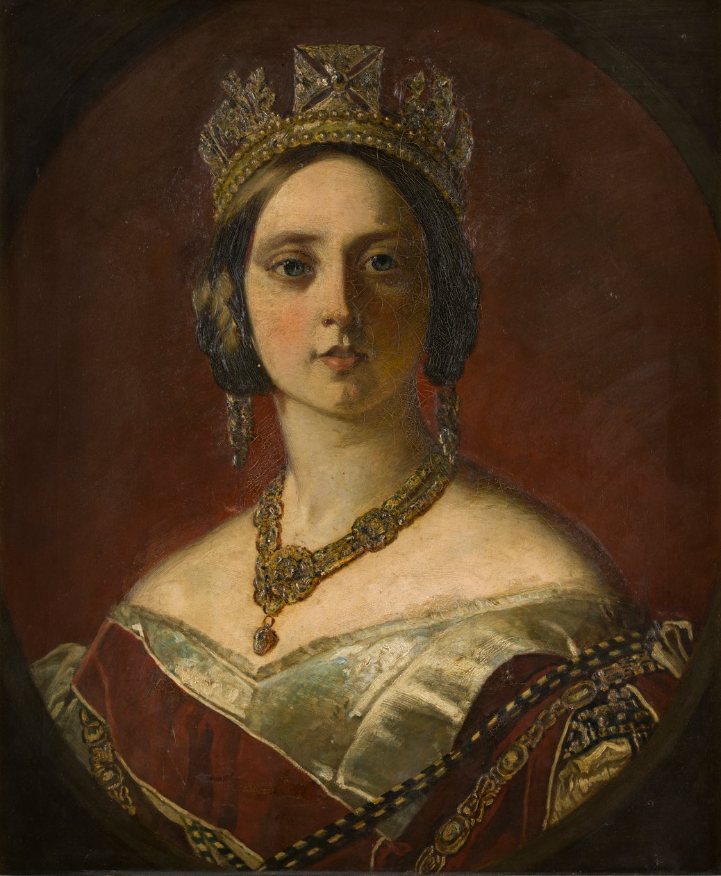 Portræt af dronning Victoria, da en ung dame (1819-1901), ca. 1843-1901 (olie på lærred) af George Frederick Clarke