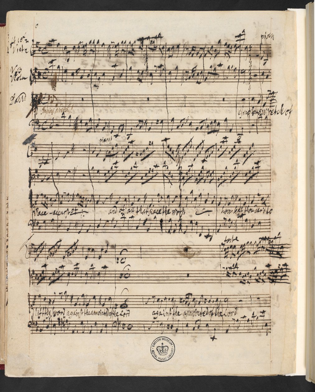 R.M.20.g.3, f.99v fra G.F. Händel: Saul (oratorium af Charles Jennens) af George Frederick Handel