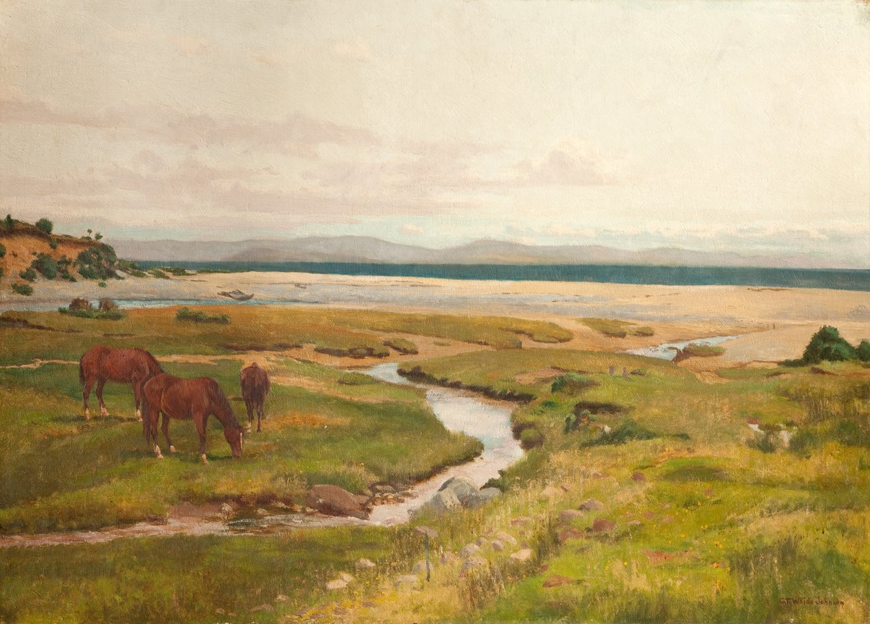 Kystscene med heste af George Frederick Waldo Johnson
