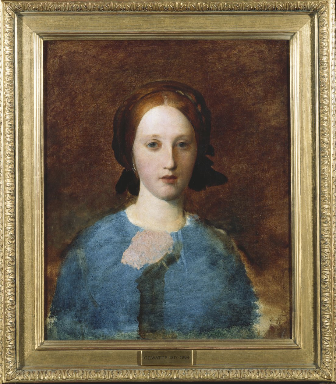 Portræt af fru Prescott Decie, brystlængde, i en blå kjole - en skitse af George Frederick Watts
