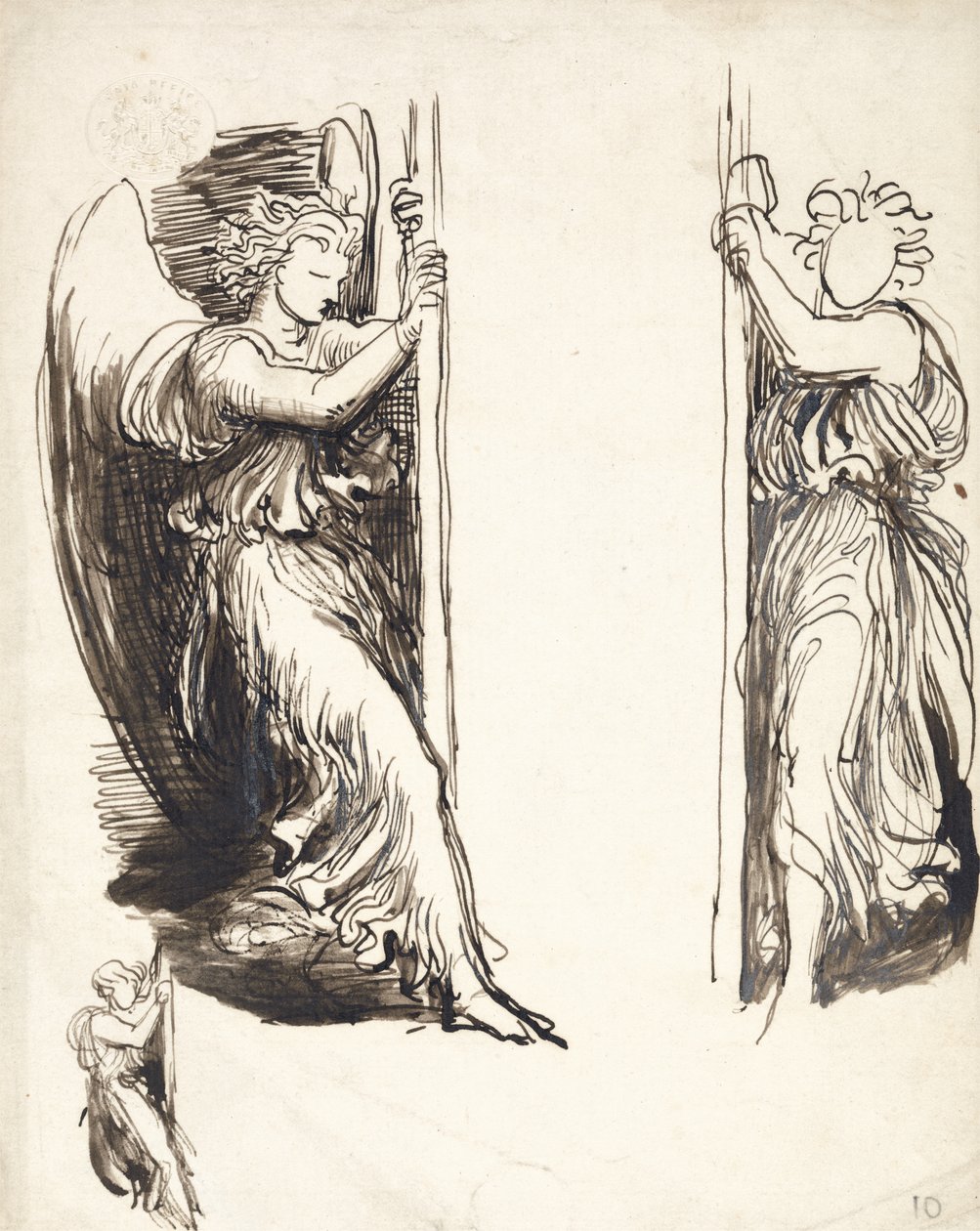 Studies for Angels in The Court of Death (pen og brunt blæk over grafit) af George Frederick Watts