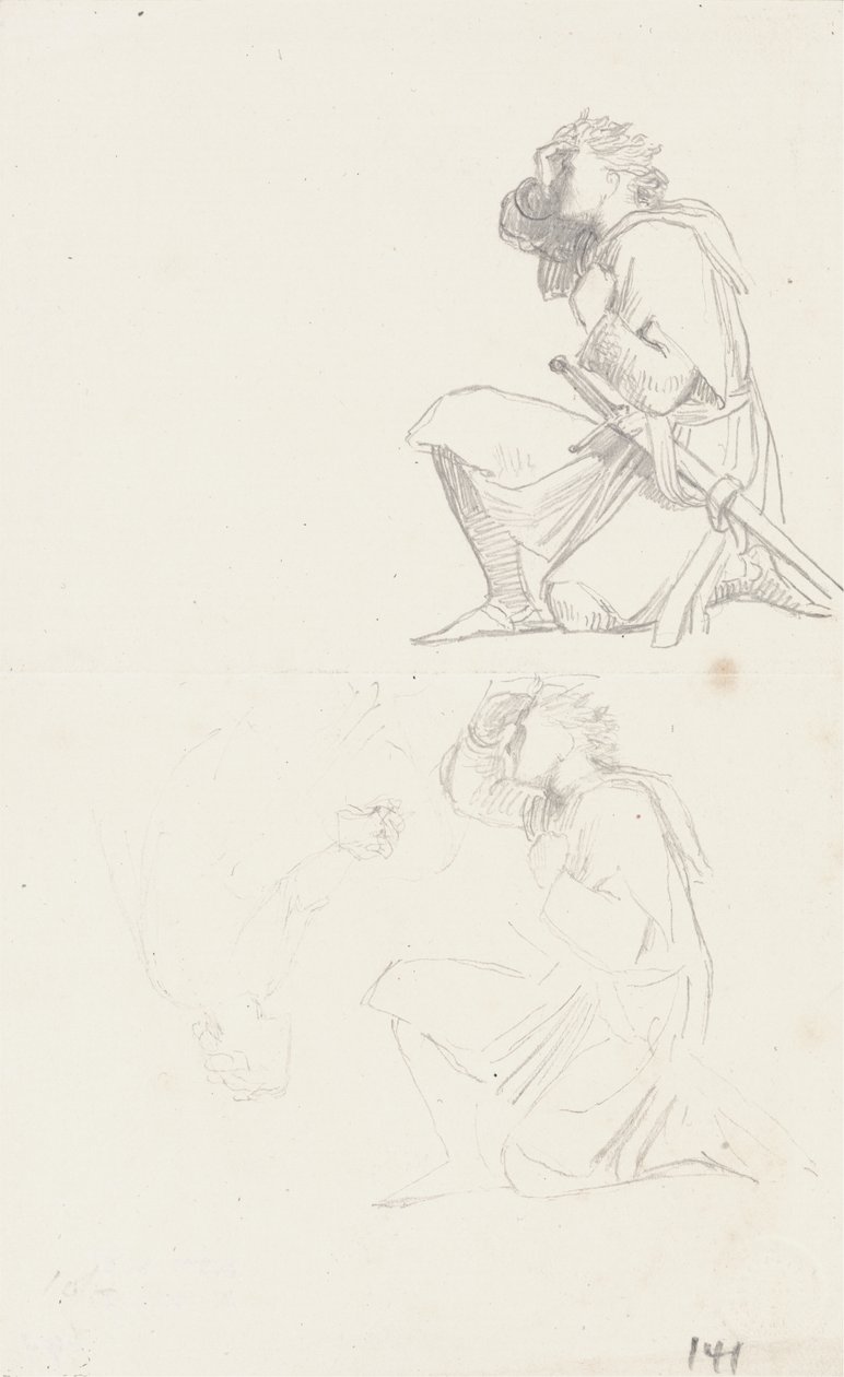 Studier af en knælende ridder (grafit) af George Frederick Watts
