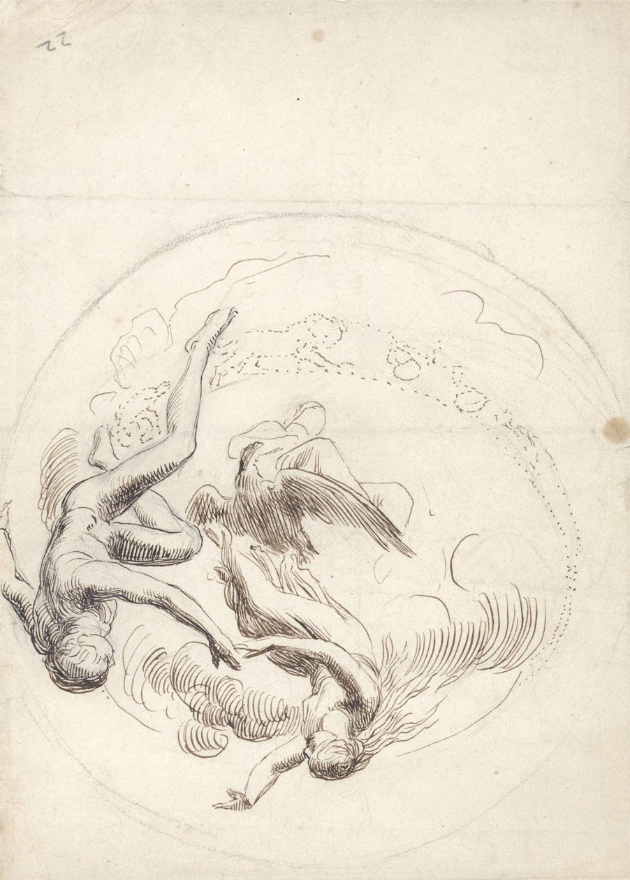 Studie til en cirkulær loftdekoration (pen & brunt blæk og grafit) af George Frederick Watts