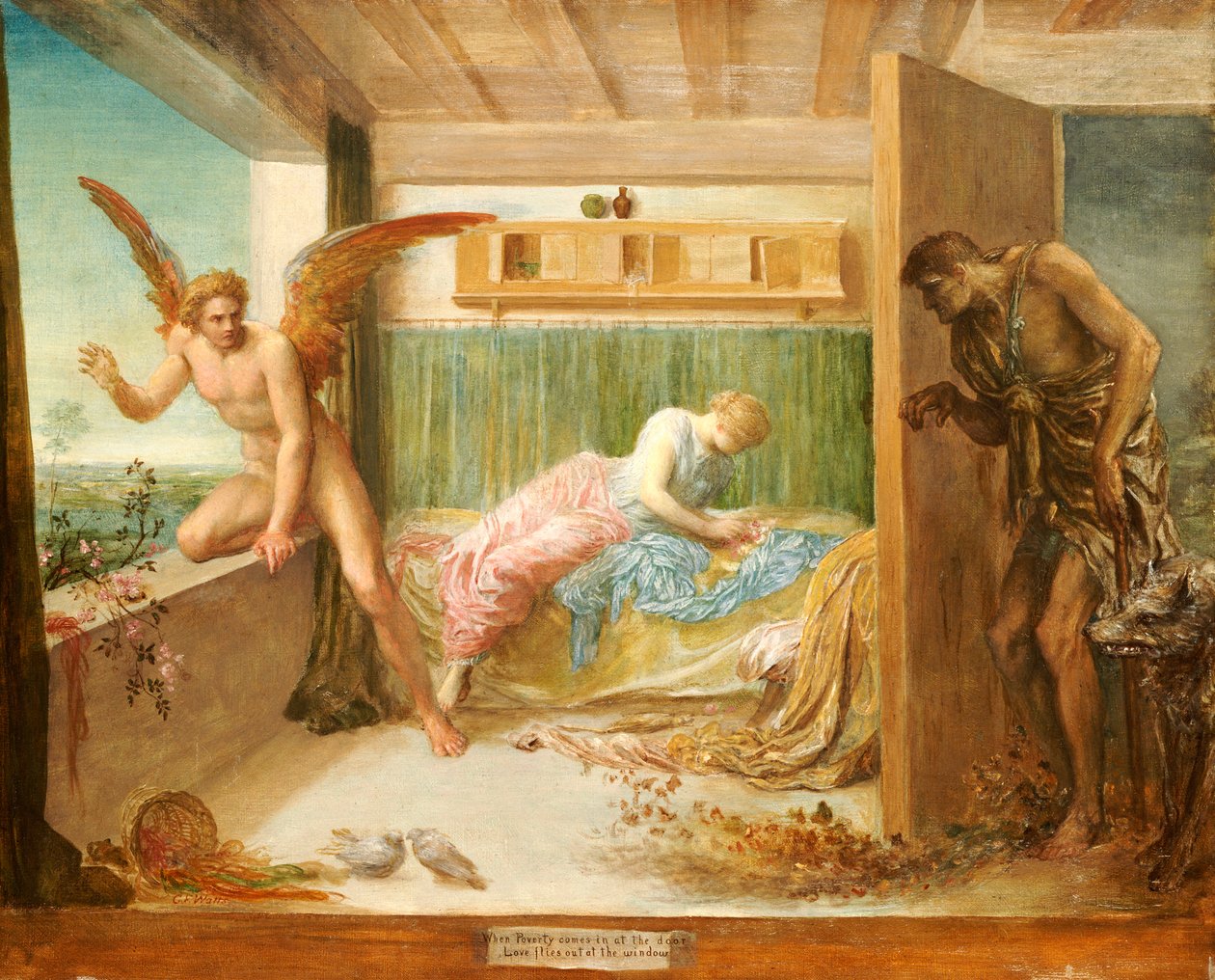 Da fattigdom kommer ind ad døren, flyver kærligheden ud ad vinduet, 1879 af George Frederick Watts
