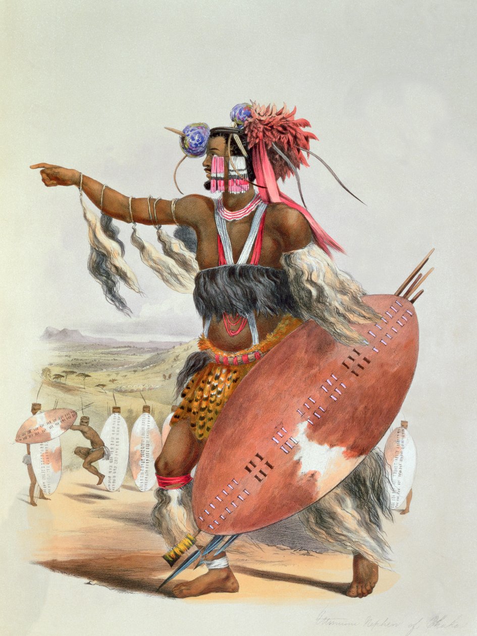 Zulu-kriger, Utimuni, nevø til Chaka, den afdøde Zulu-konge, 1849 af George French Angas