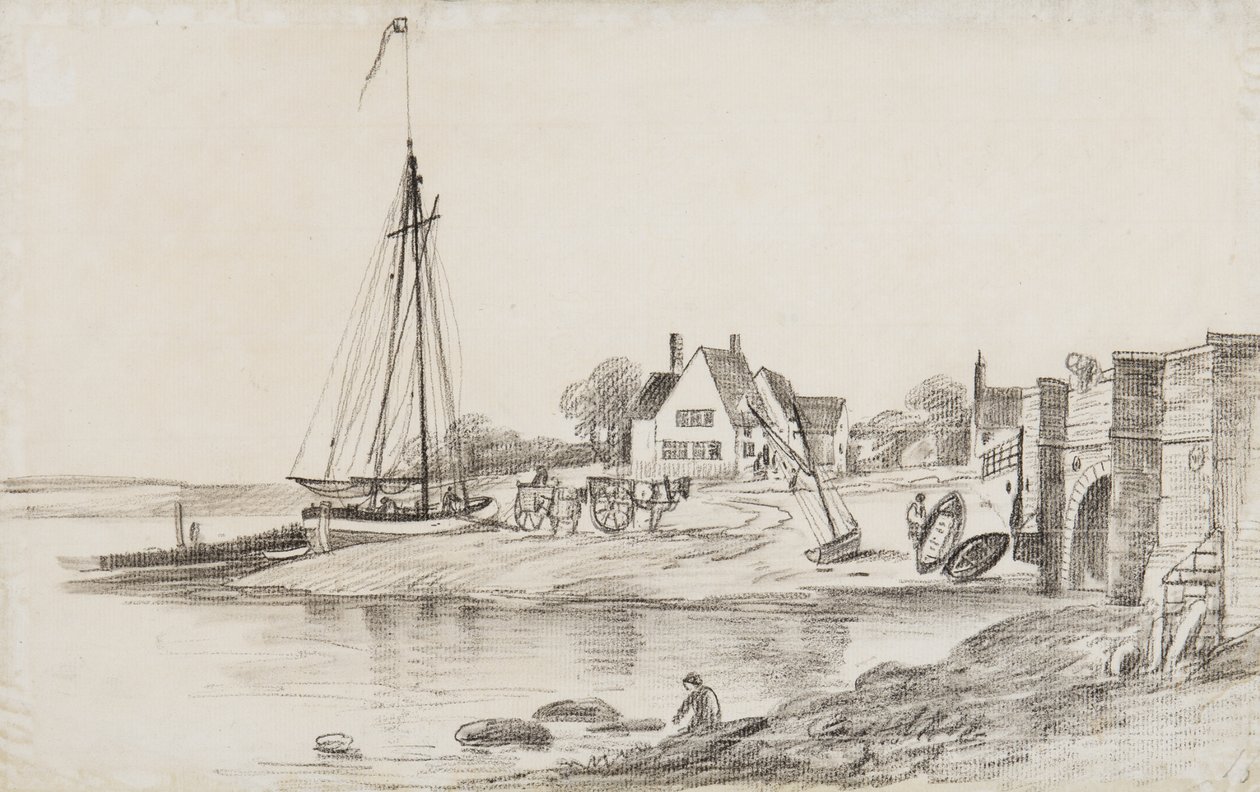 Bourne Bridge og Ostrich Creek ud for floden Orwell med "The Ostrich" pub af George Frost