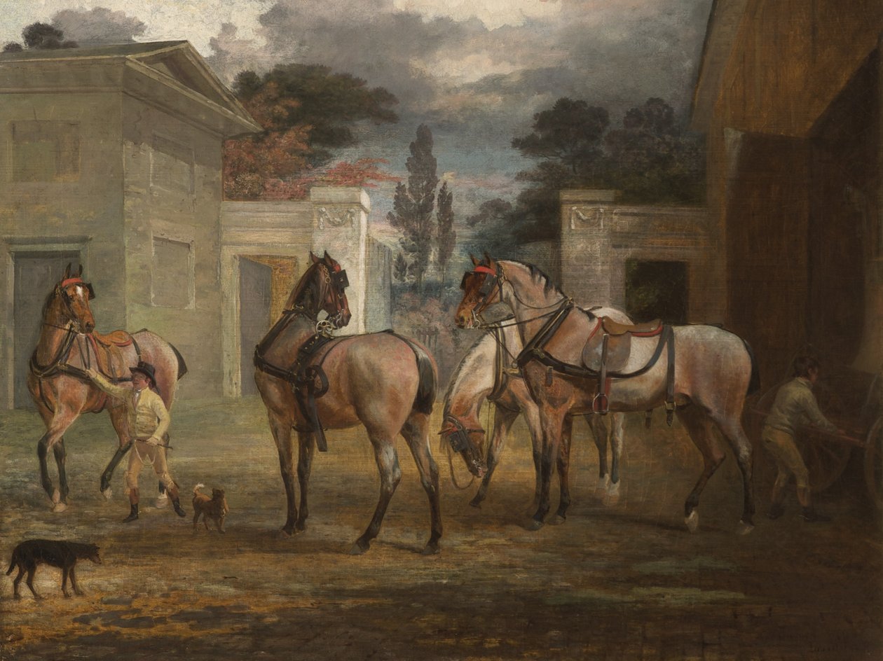 Fire Roan Coach Heste med to Brudgommene, 1792 af George Garrard