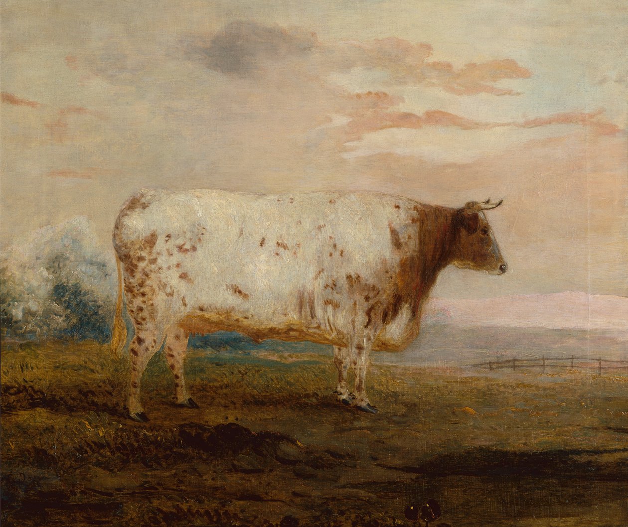 Juno, en rød korthornsko i et vidtstrakt landskab (olie) af George Garrard