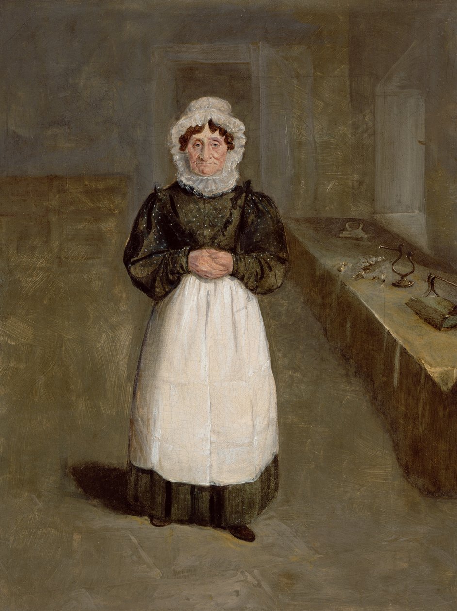 Portræt af en husholderske i Bramham Park, Yorkshire, identificeret som Mrs Brown, ca. 1822 (olie på lærred) af George Garrard
