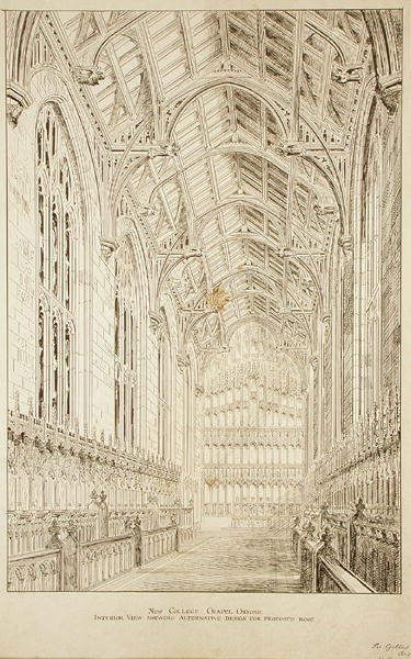 New College Chapel: Indvendig visning, der viser alternativt design til foreslået tag af George Gilbert Scott