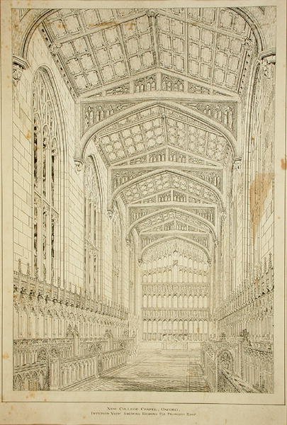 New College Chapel: Indvendig visning, der viser design til foreslået tag af George Gilbert Scott