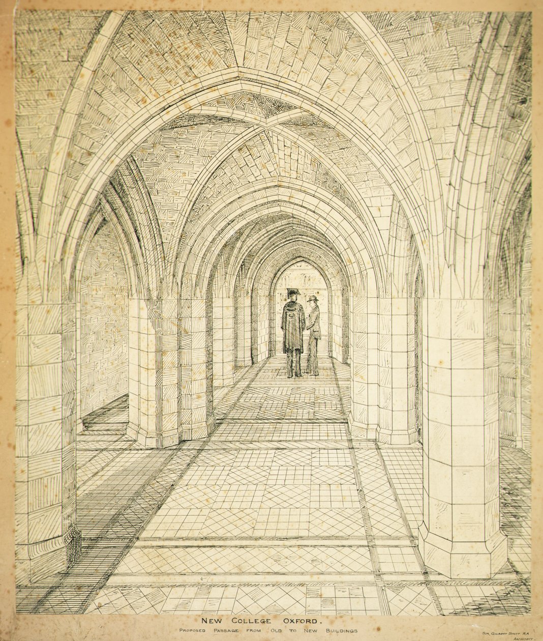 New College Oxford: Foreslået passage fra gamle til nye bygninger af George Gilbert Scott