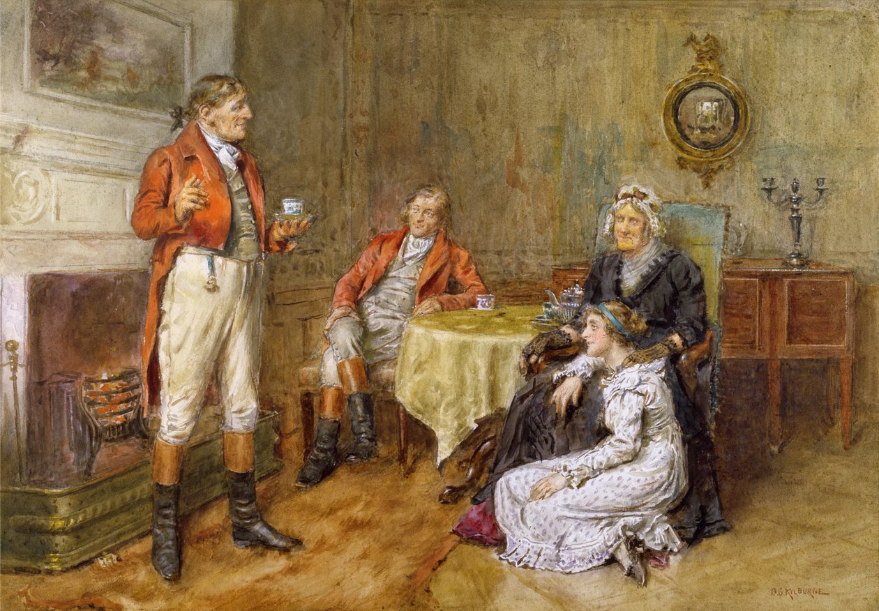 En jæger, der reciterer en fortælling (wc) af George Goodwin Kilburne