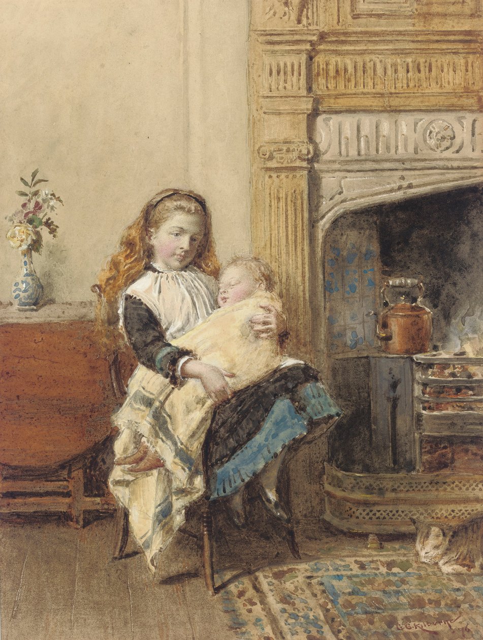 Minding Baby, 1896 af George Goodwin Kilburne