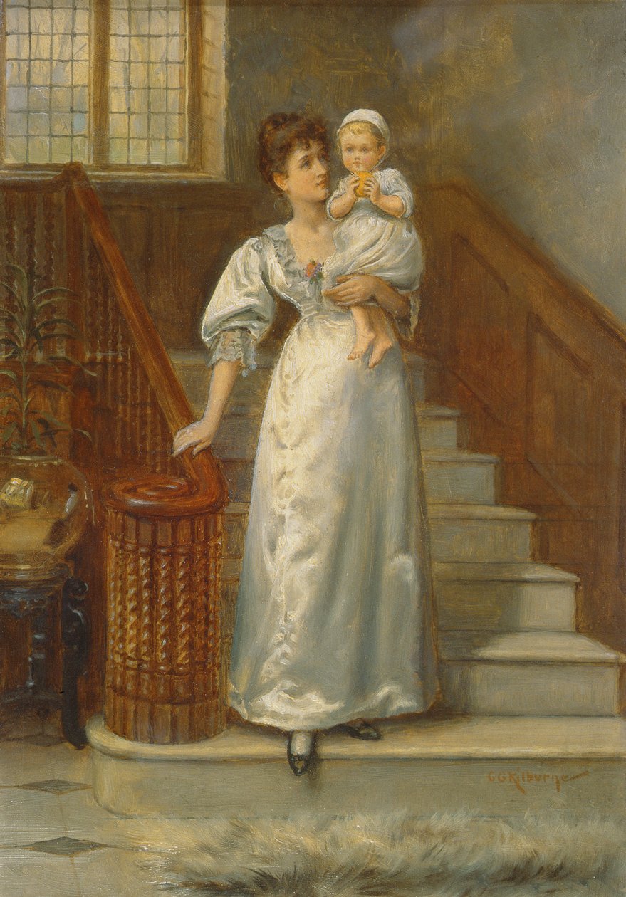 På trappen (olie på panel) af George Goodwin Kilburne