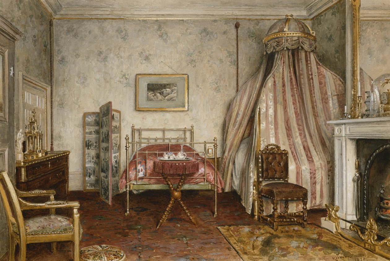 Udsigt over soveværelset, hvor Napoleon III døde, Camden Place, Chislehurst, Kent, 1873 af George Goodwin Kilburne