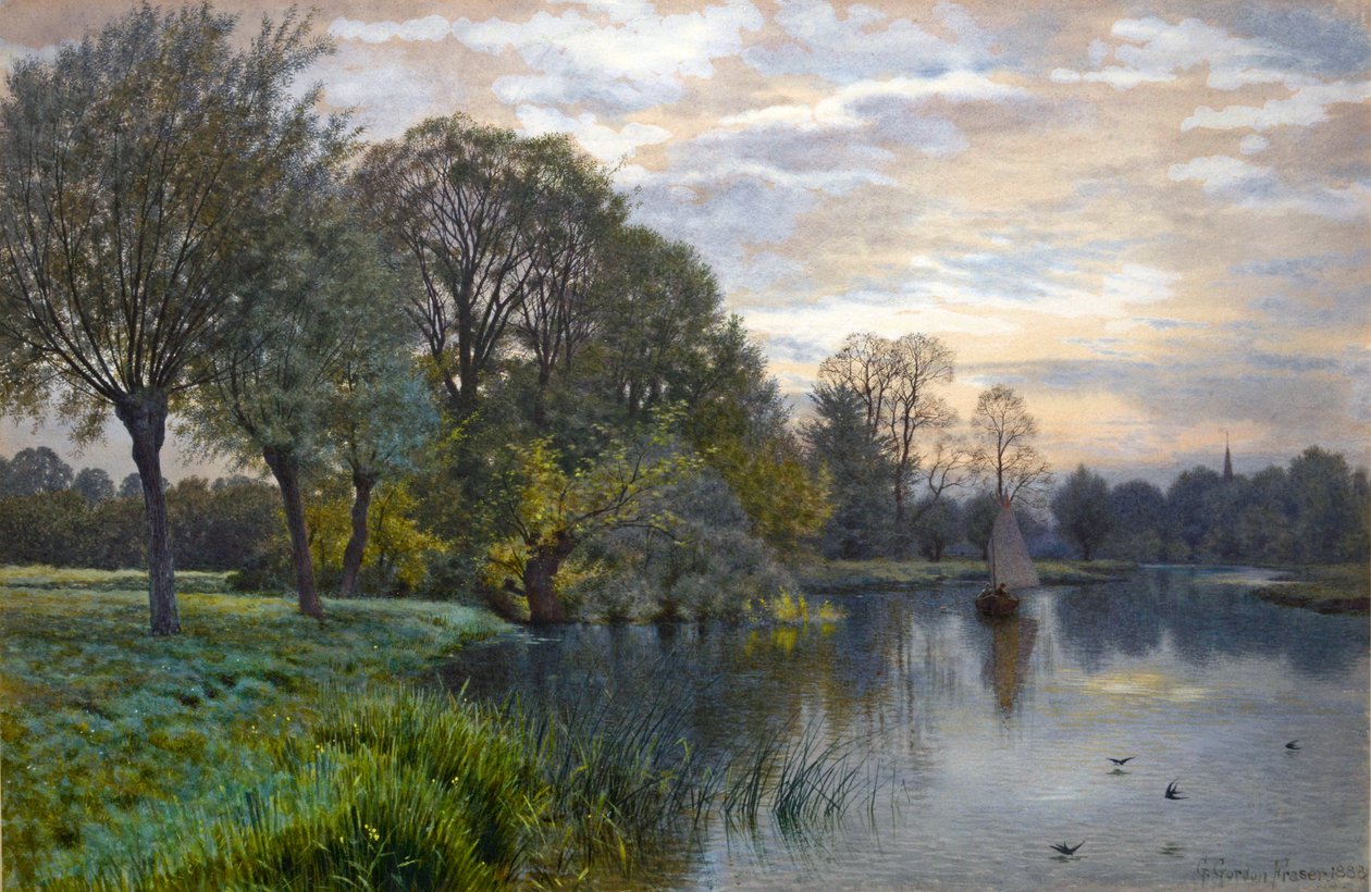 Floden Great Ouse ved solnedgang af George Gordon Fraser