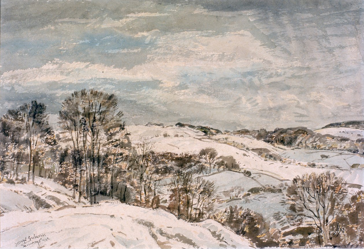 Winter in Wensleydale (blyant og akvarel på papir) af George Graham