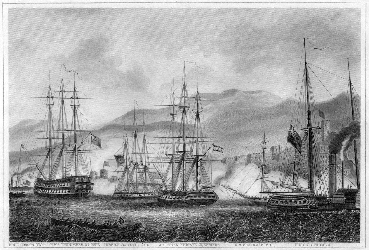 Angreb på Sidon af Commodore Charles Napier, 26. september 1840 c1857 af George Greatbatch
