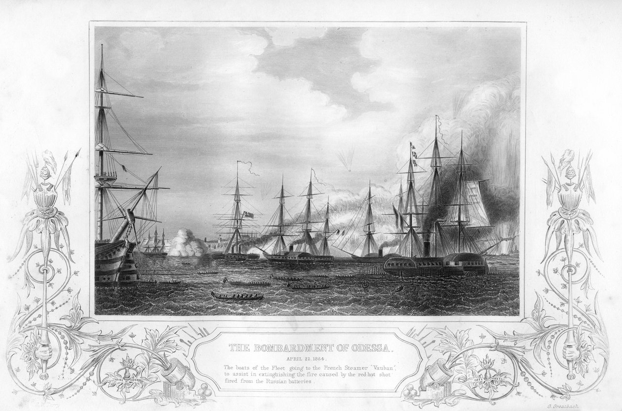 Bombardementet af Odessa, Ukraine, under Krimkrigen, 1854 1857. af George Greatbatch