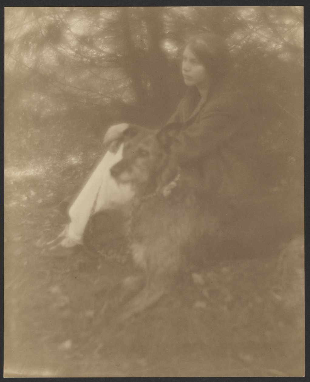 [Siddende kvinde med hund] af George H. Seeley