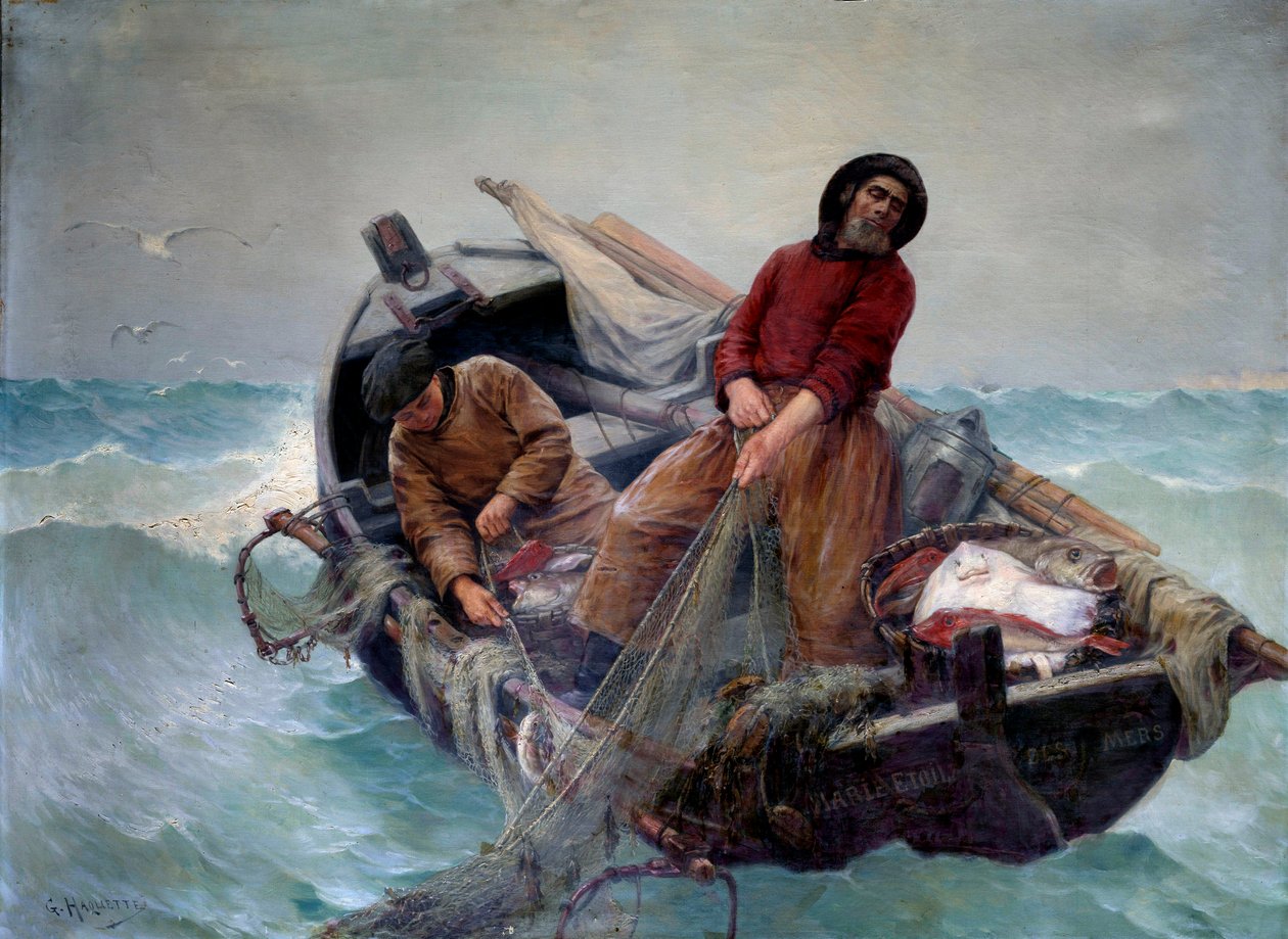 Fiskeri i åbent hav. Maleri af Georges Haquette (1854-1906) af George Haquette