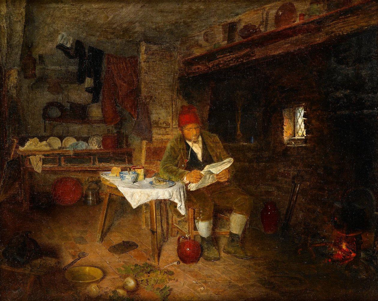 A Rustic Home: Reading the News, 1855 af George Hardy