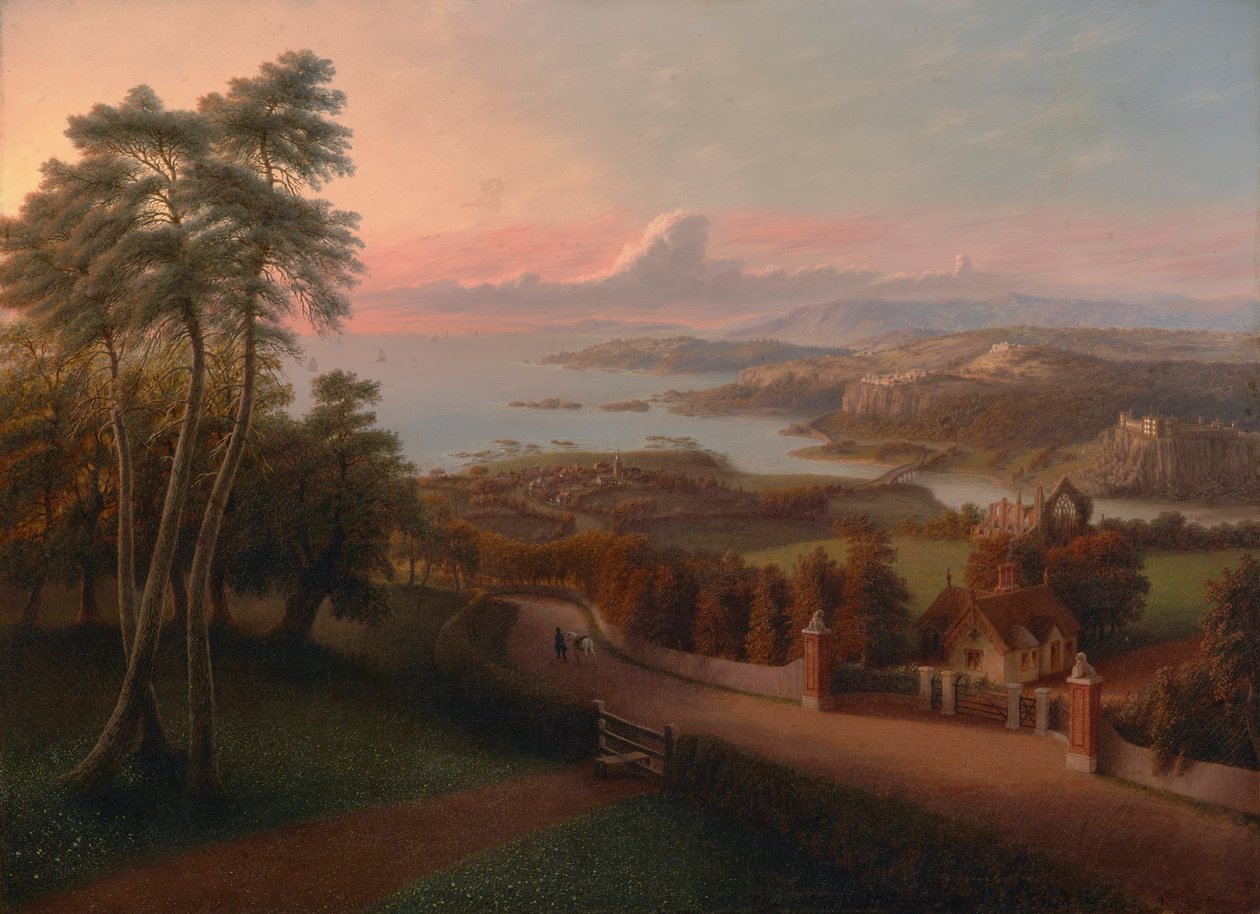 Solnedgang i et landligt landskab 1846 (olie på lærred) af George Harvey